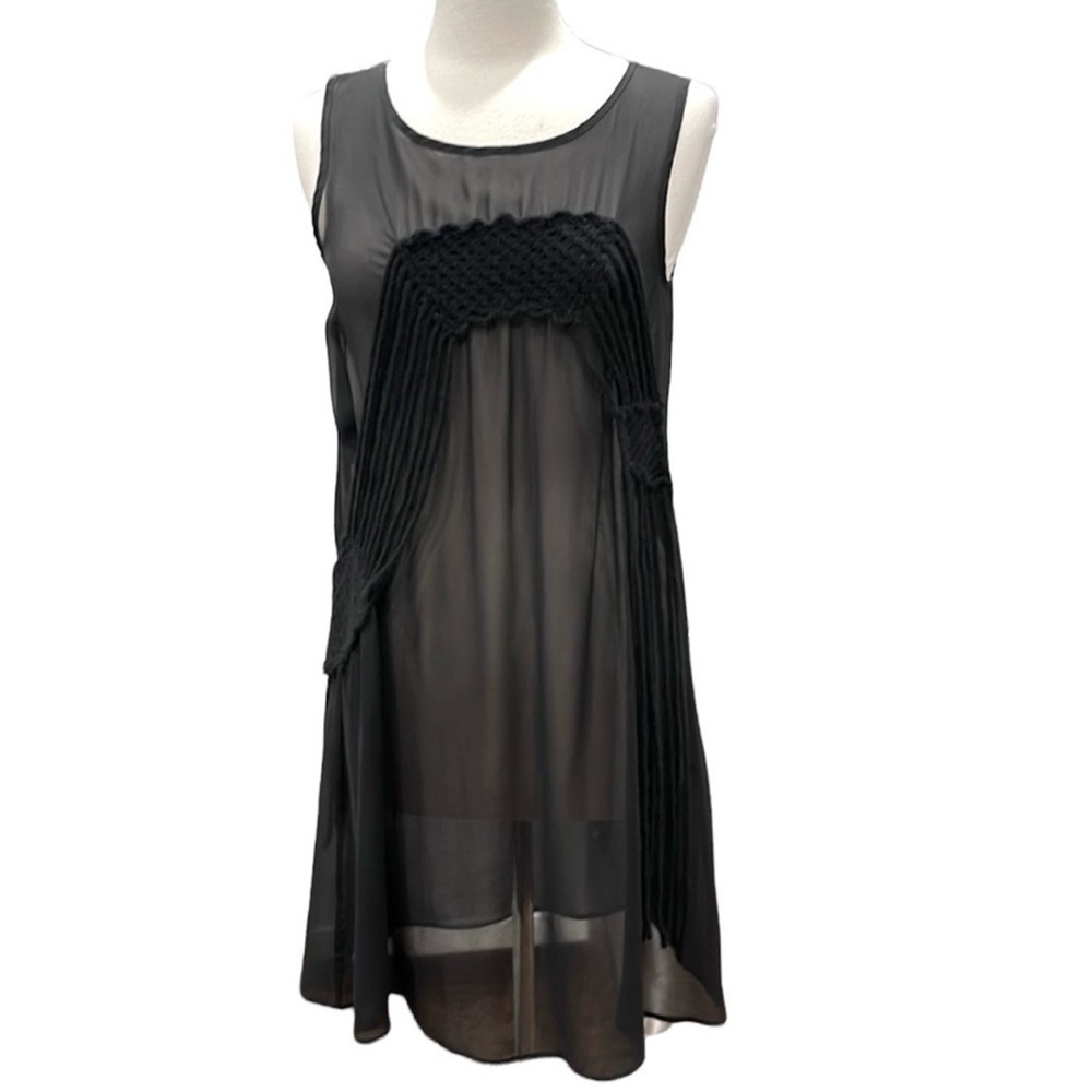 Pier Antonio Gasparo Designer Sheer Black Tunic Long Top Macrame Crocheted